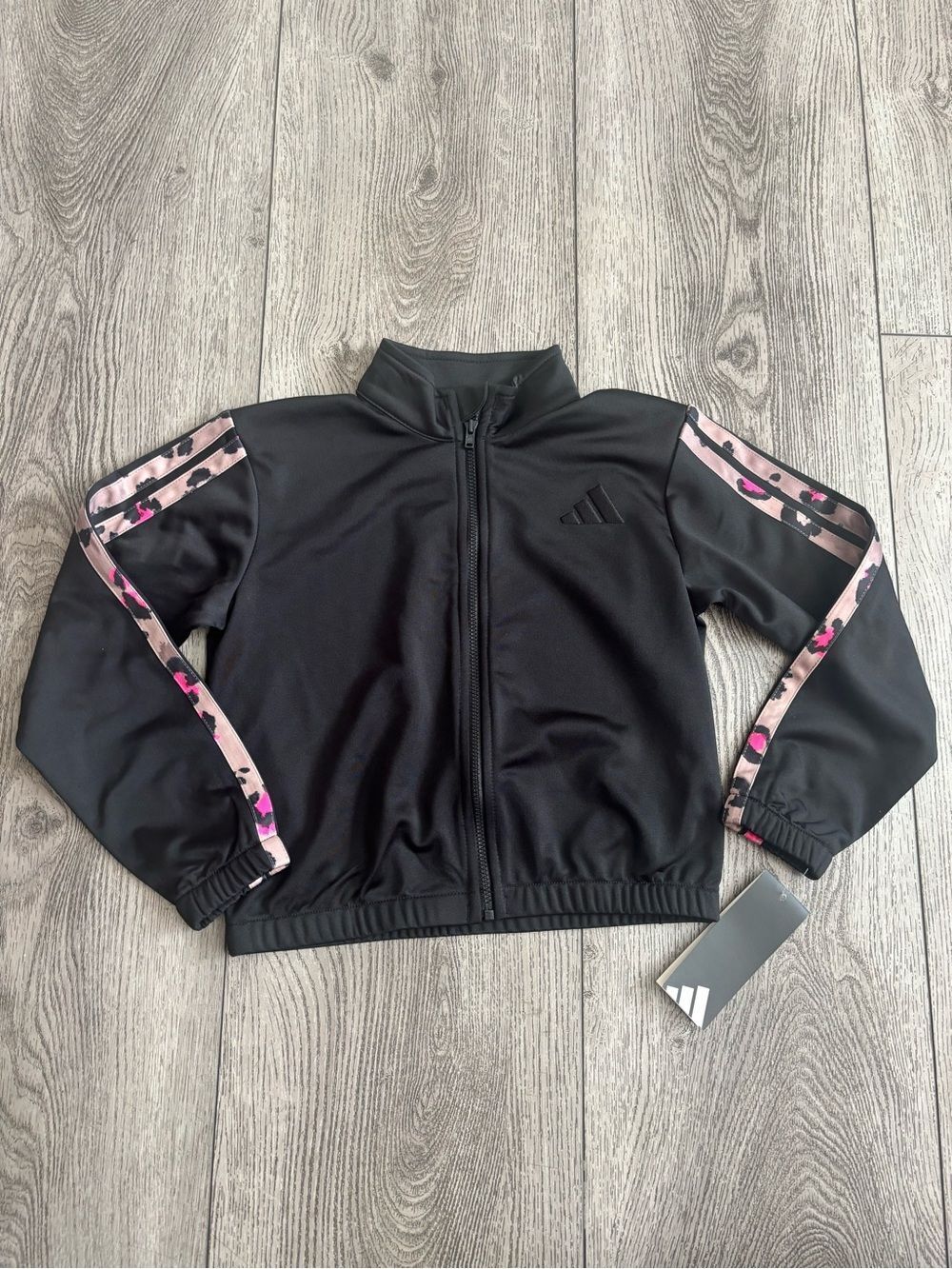 Adidas Kids Black Track Jacket with Pink Camo Trim